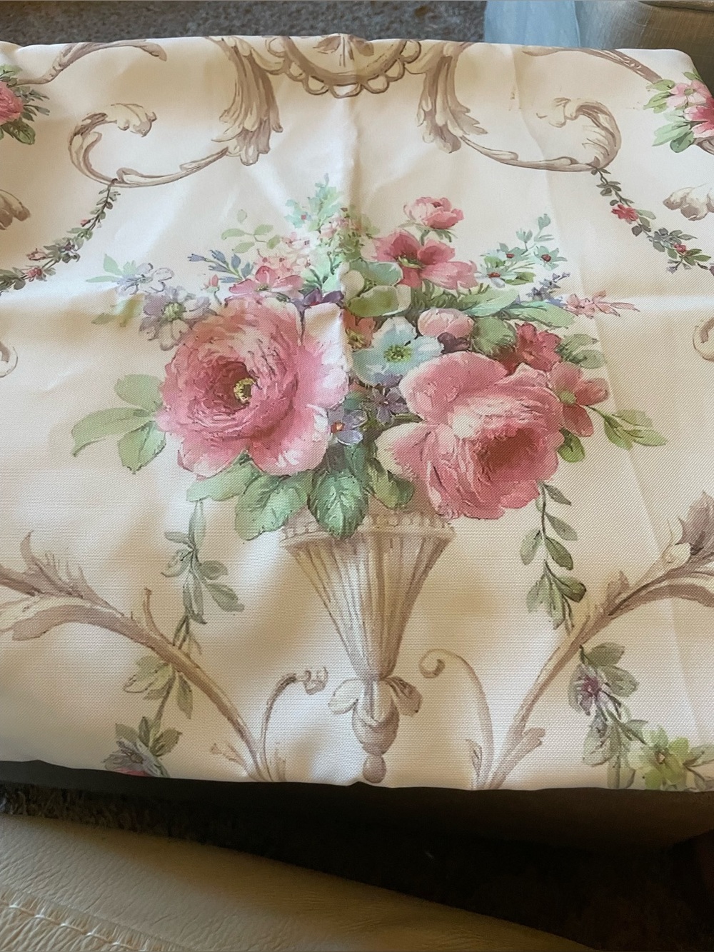 Set of Two Floral Pink Rose Bouquet Decorative Fabric Pillow Covers